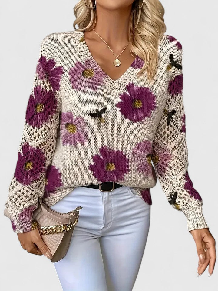 Brunelle | Green Floral V-Neck Sweater