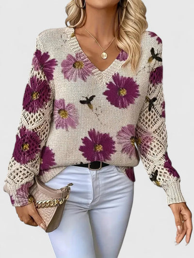 Brunelle | Green Floral V-Neck Sweater