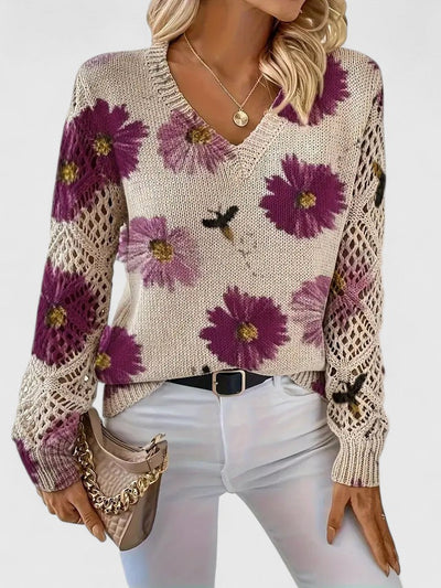 Brunelle | Green Floral V-Neck Sweater