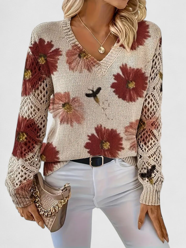 Brunelle | Green Floral V-Neck Sweater
