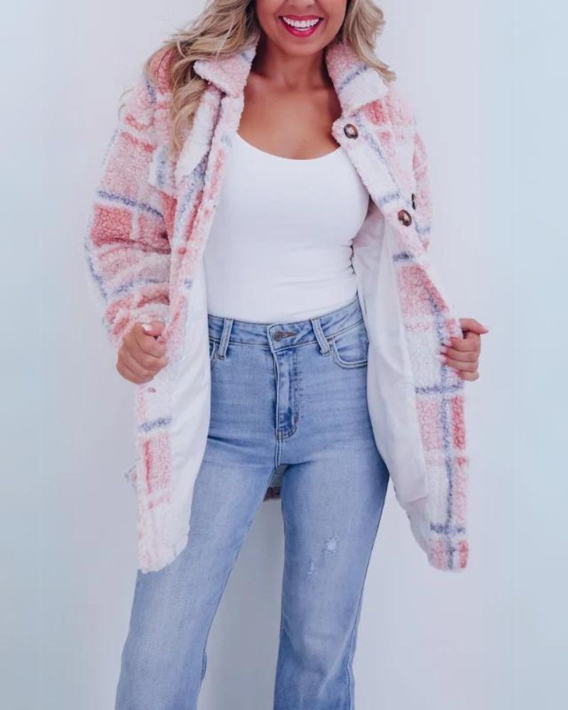 ELINARA Polar Fleece Plaid Jacket