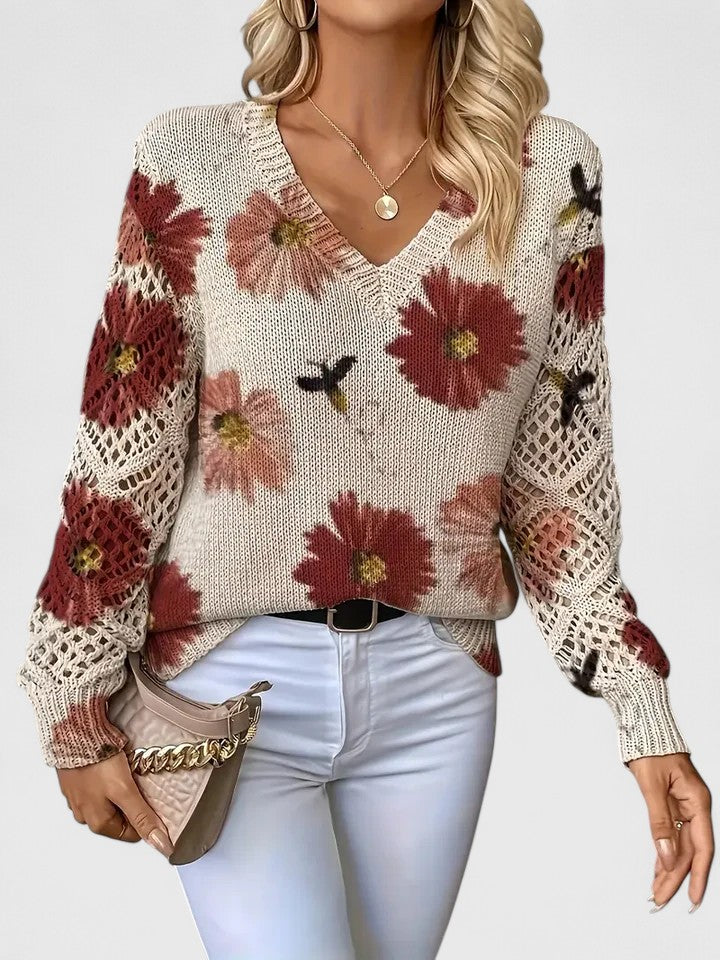 Brunelle | Green Floral V-Neck Sweater