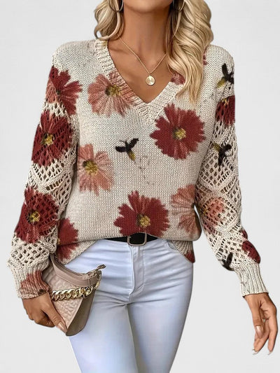 Brunelle | Green Floral V-Neck Sweater