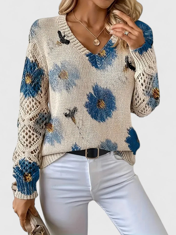 Brunelle | Green Floral V-Neck Sweater