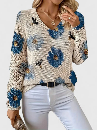 Brunelle | Green Floral V-Neck Sweater