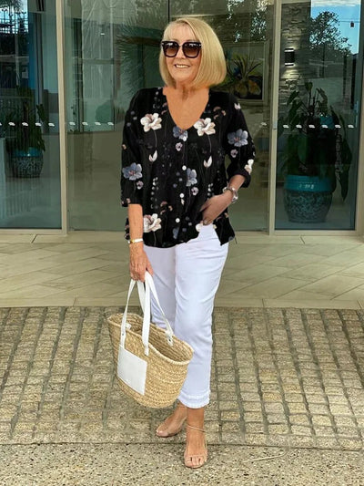 Teresa Elegant Floral Blouse With Button