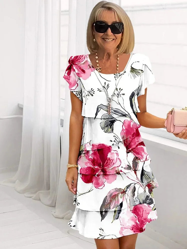 Celina Pleated Floral Dress with Ruffles