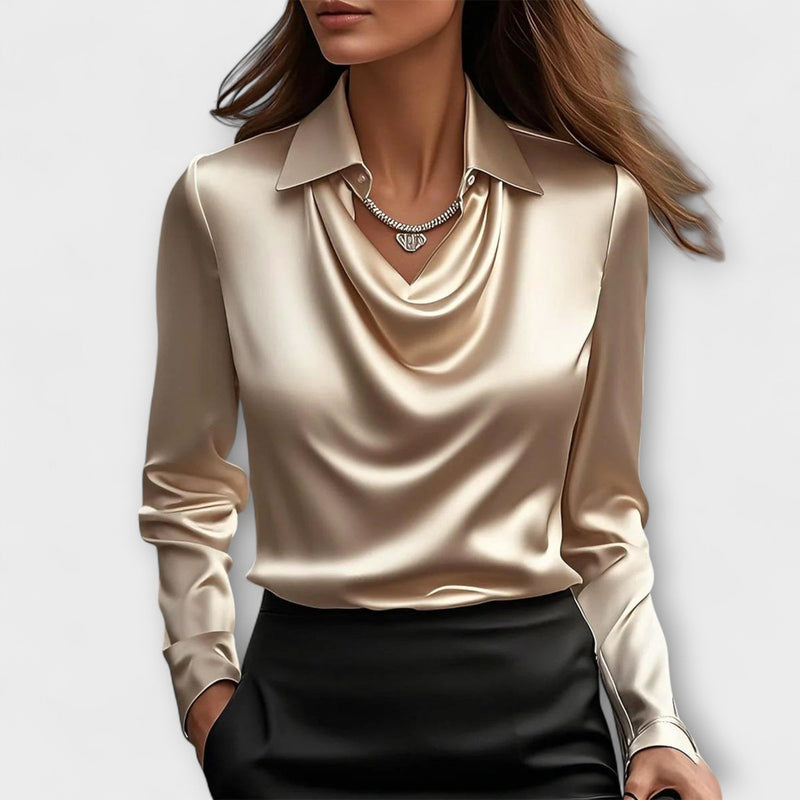 Lira Shimmering Blouse with Ruching at the Collar