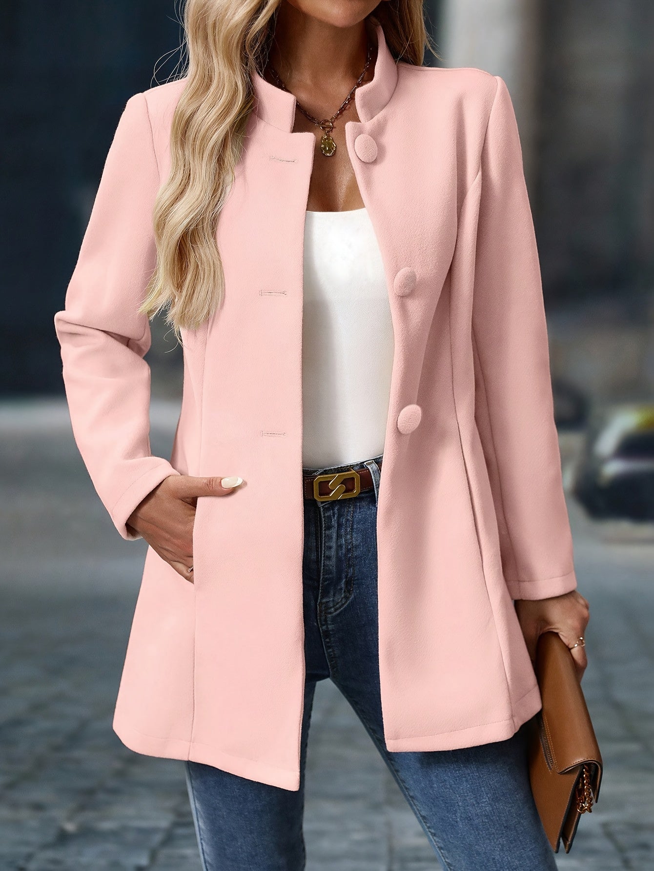 Stretch Comfort, Women's Fashionable Polyester Blazer with Single-Breasted Design, Elegant And Versatile Outerwear