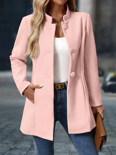 Stretch Comfort, Women's Fashionable Polyester Blazer with Single-Breasted Design, Elegant And Versatile Outerwear