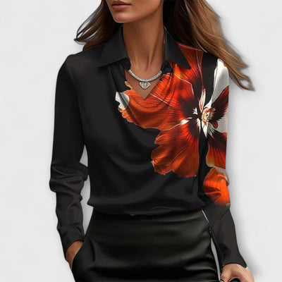 Lira Shimmering Blouse with Ruching at the Collar