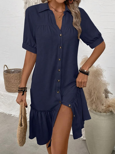 Aliya Button-Down Ruffle Hem Dress