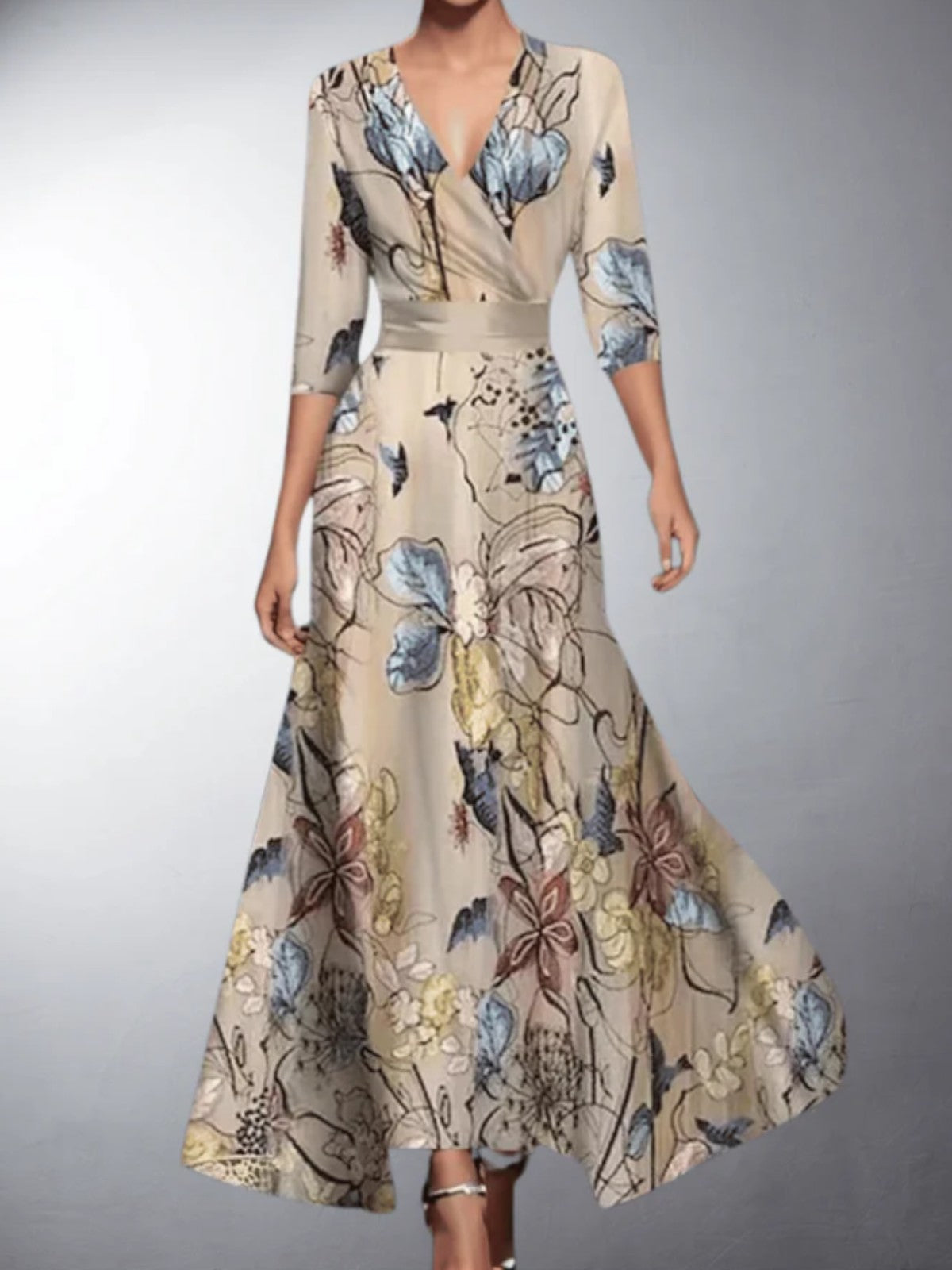 Zoe Classic Floral V-Neck Maxi Dress