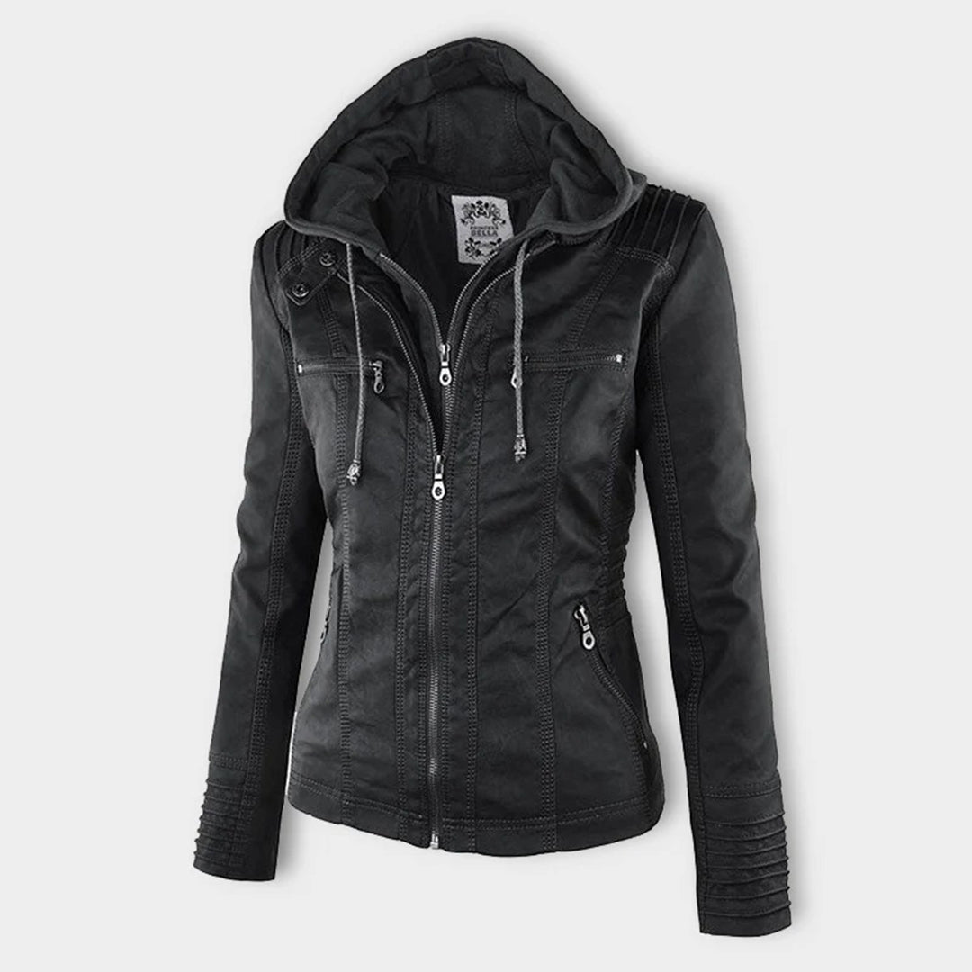 Olivia Women's Leather Jacket with Hood