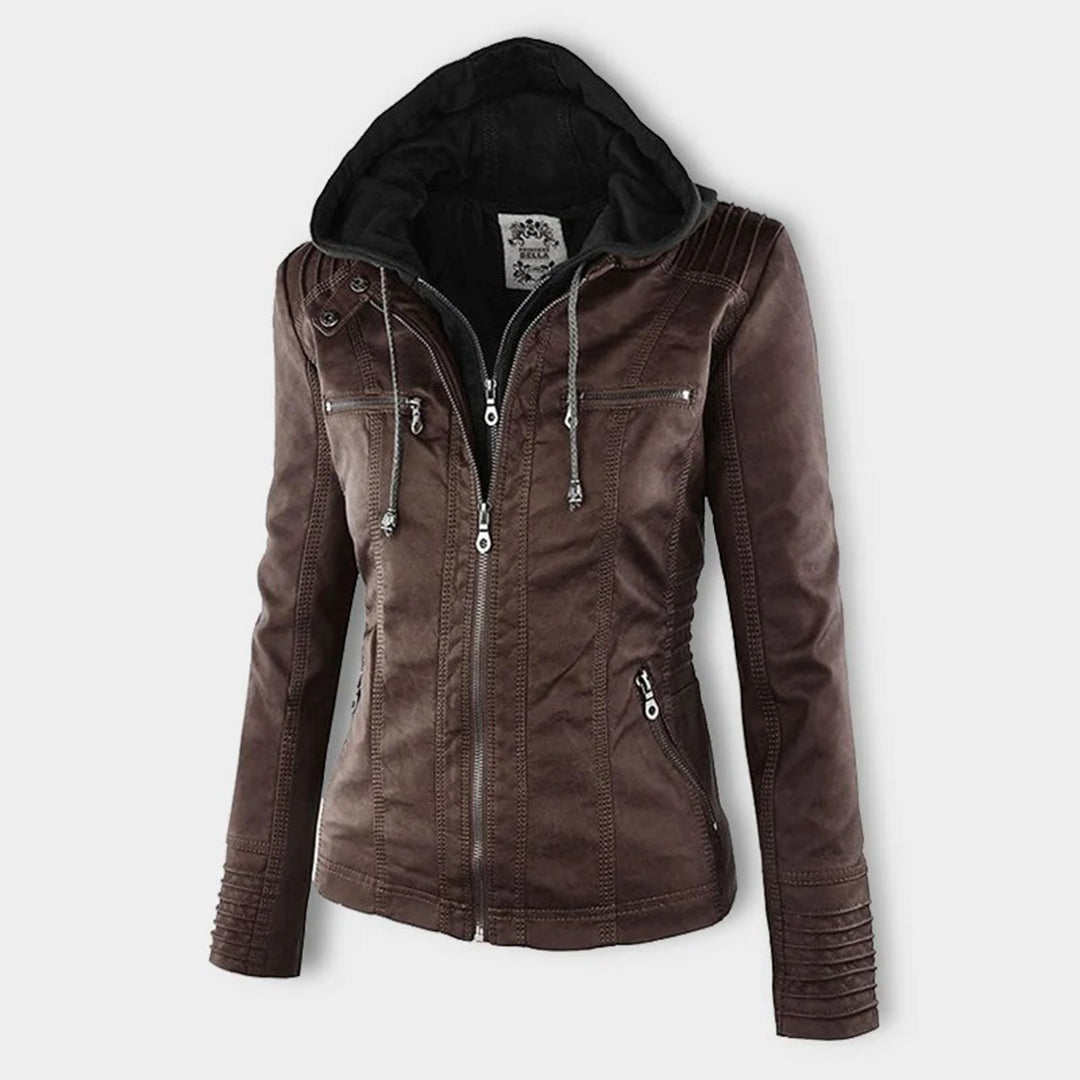 Olivia Women's Leather Jacket with Hood