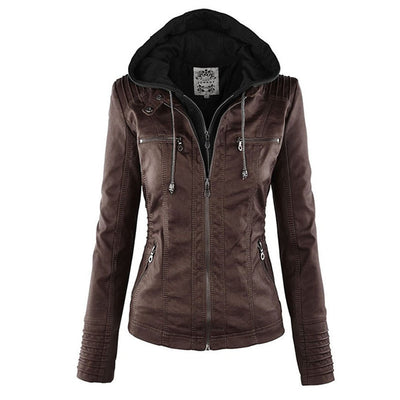 Olivia Women's Leather Jacket with Hood