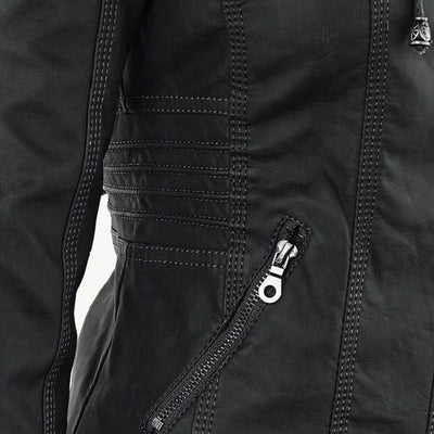Olivia Women's Leather Jacket with Hood