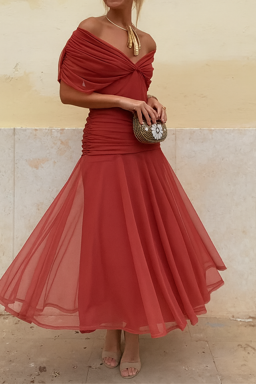 Elegant Mesh Boutonniere Dress