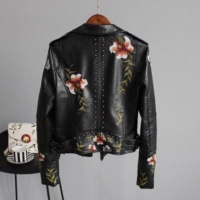 Ella Stylish Embroidered Leather Jacket