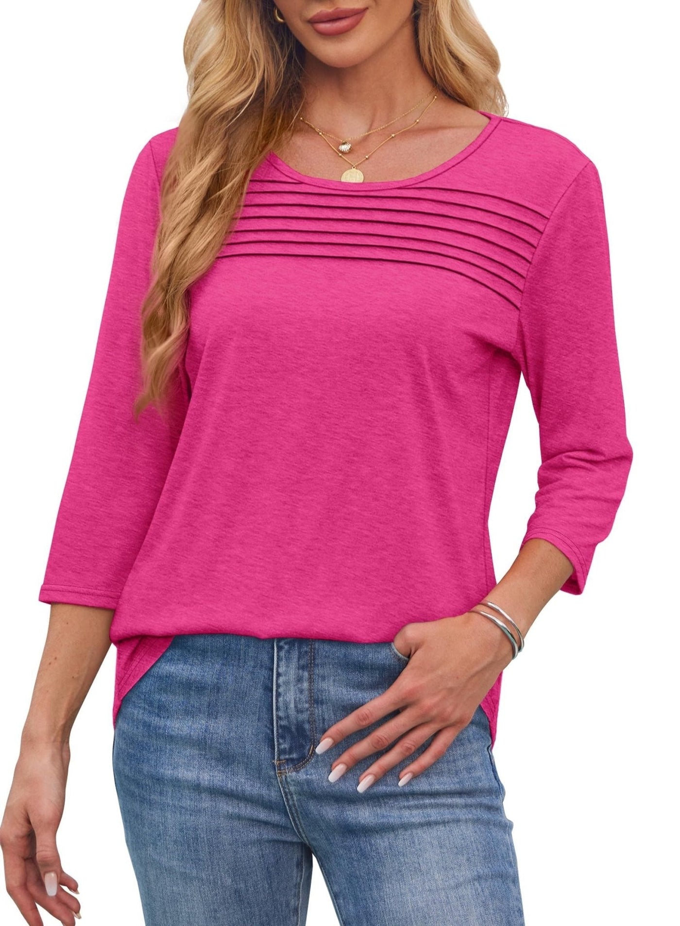Mona Pleated 3/4 Sleeve Top