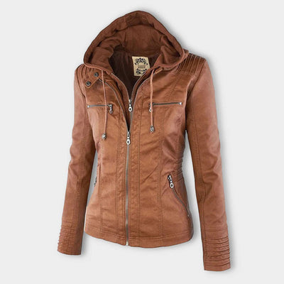 Olivia Women's Leather Jacket with Hood