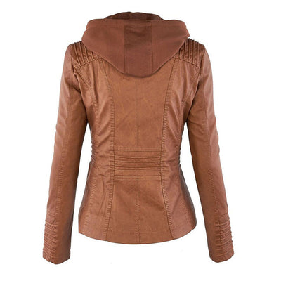 Olivia Women's Leather Jacket with Hood