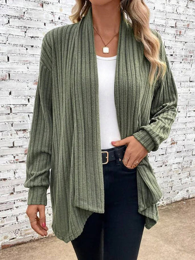 Lina-Ribbed Drape Cardigan