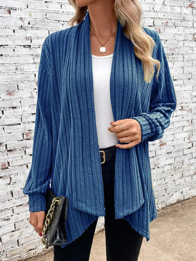 Lina-Ribbed Drape Cardigan