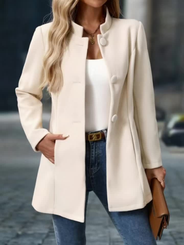 Stretch Comfort, Women's Fashionable Polyester Blazer with Single-Breasted Design, Elegant And Versatile Outerwear