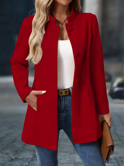Stretch Comfort, Women's Fashionable Polyester Blazer with Single-Breasted Design, Elegant And Versatile Outerwear