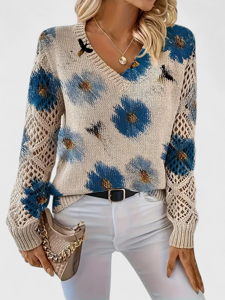 Brunelle | Green Floral V-Neck Sweater