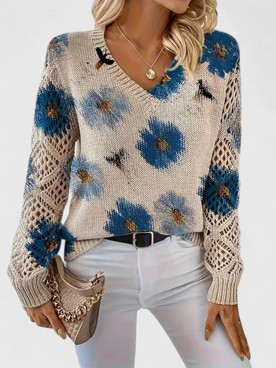 Brunelle | Green Floral V-Neck Sweater