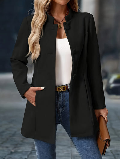 Stretch Comfort, Women's Fashionable Polyester Blazer with Single-Breasted Design, Elegant And Versatile Outerwear