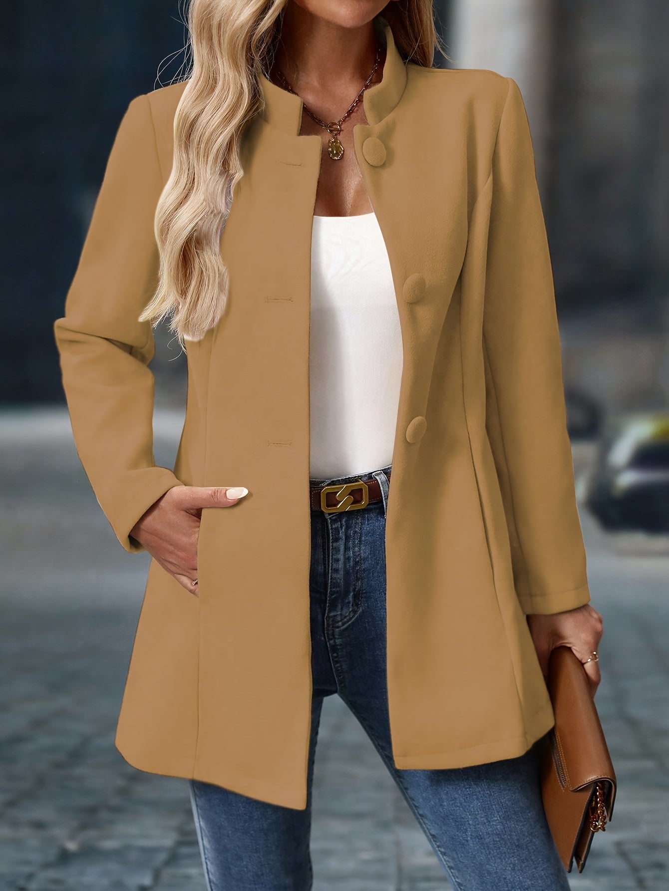 Stretch Comfort, Women's Fashionable Polyester Blazer with Single-Breasted Design, Elegant And Versatile Outerwear