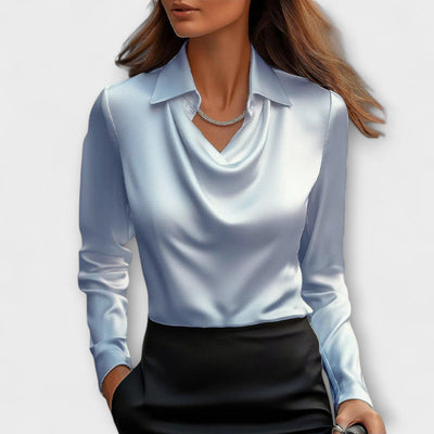 Lira Shimmering Blouse with Ruching at the Collar