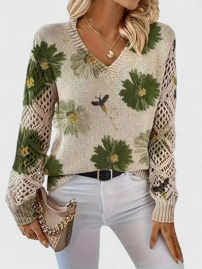 Brunelle | Green Floral V-Neck Sweater