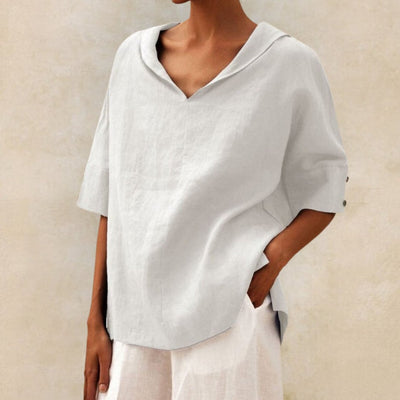 Clare Everyday Luxe Linen V-Neck Blouse